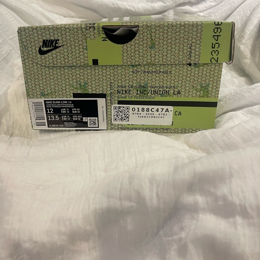 Nike Dunk Low Union Passport Pack Argon size 12